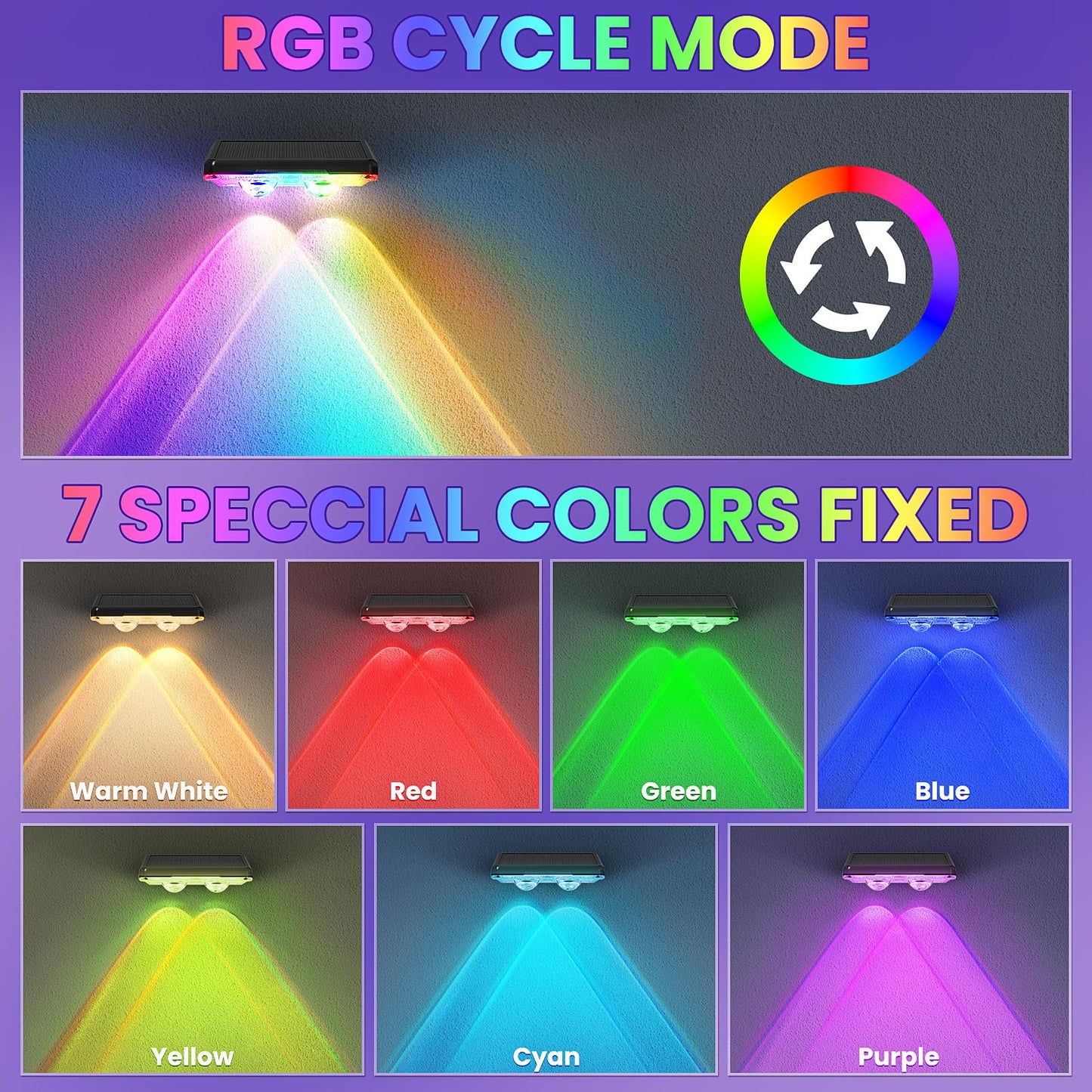APILAB Solar Fence Lights Outdoor 8 Pack - 8 Modes (RGB Cycle/Fixed), Fence Lights Solar Powered for Outside, IP65 Waterproof, Deck Lighting for Wall, Step, Patio, Pathway, Stairs