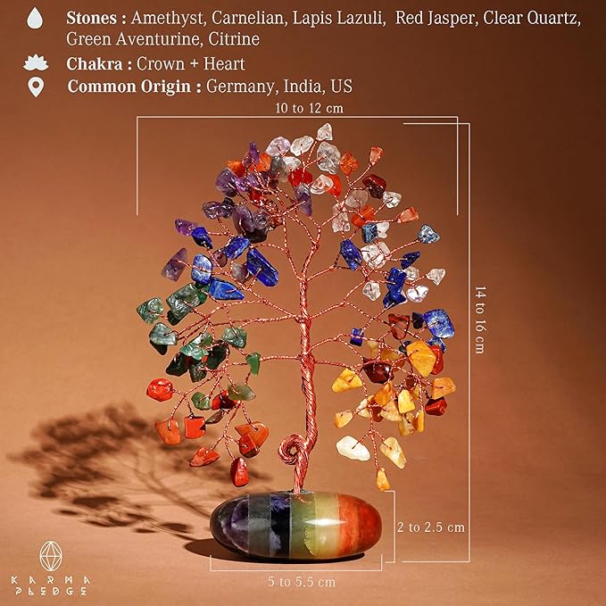 KARMAPLEDGE Crystal Tree of Life Home and Office Feng Shui Decor, 7 Chakara Healing Crystal Handmade Bonsai Tree for Positive Energy, Good Luck, Money, Christmas Decor, Birthday Gifts for Women, Mom