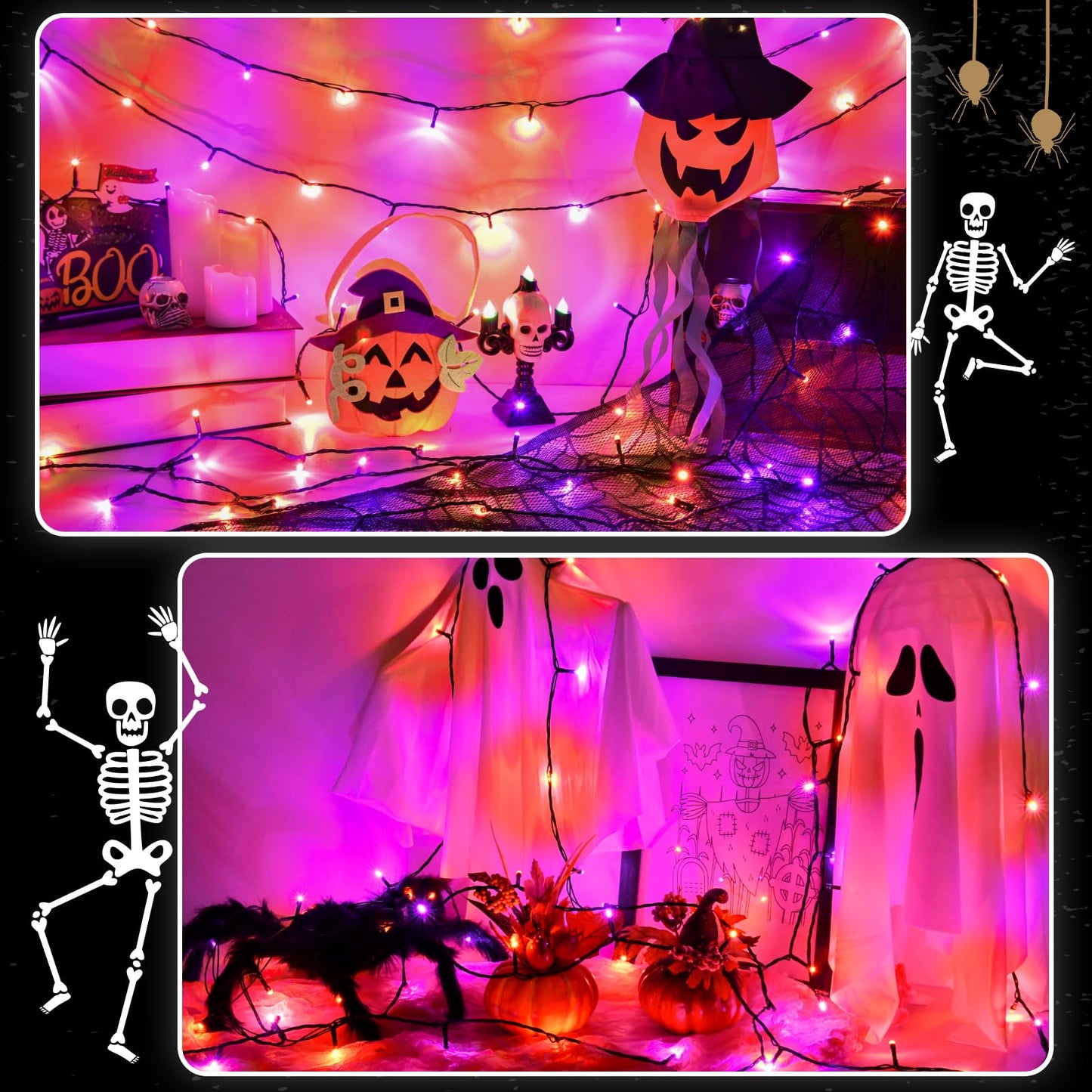 cshare Orange and Purple String Lights Battry Operated with Timer Waterproof, Halloween String Lights for Outside 16.4ft 50LED Indoor Outdoor Halloween Decorations Garland Party Patio Garden Yard