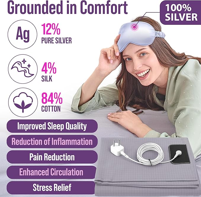 Earth Grounding Sheets Twin Size with 12% Silver Fiber & 4% Silk & 84% Cotton - Gray - SGS Quality Certified Grounded Well Bed Sheet - Conductive Fitted Sheet for Better Sleep