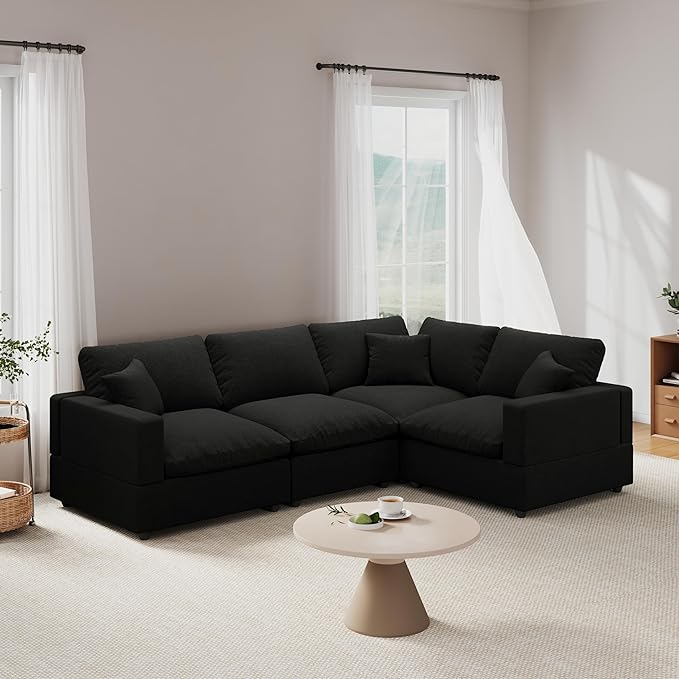 Cloud Couch Modular Sectional Sofa, 95.4" 4-Seater L Shaped Sectional Couches for Living Room, Convertible Cloud Sofa with Ottoman, Down Filled Wide & Deep Seat, Removable Washable Cushion Covers
