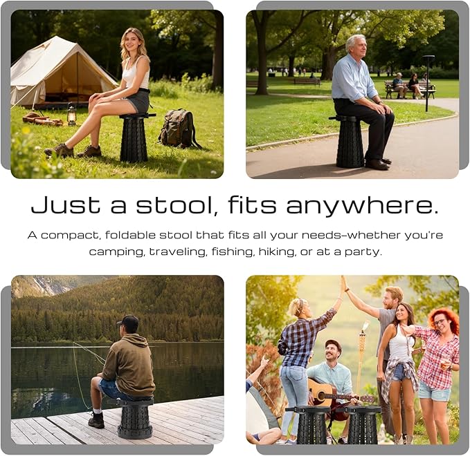 Upgraded 18-Inch Collapsible Stool, 800lbs Capacity, Heavy Duty Yet Lightweight, Portable Folding Stool for Adults, Taller Retractable Telescoping Seat for Camping, Fishing, Hiking, Travel, BBQ