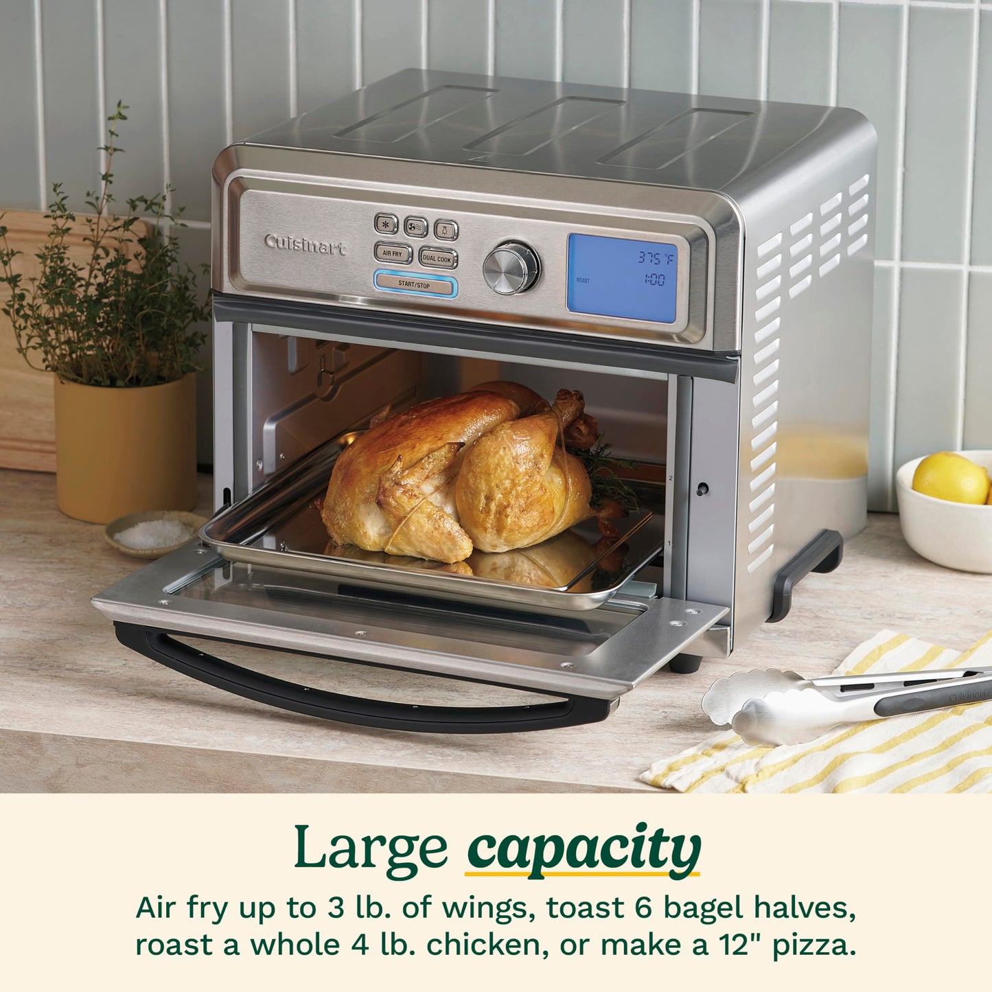Cuisinart Air Fryer Toaster Oven, Digital Display, 1800 Watt Air Fryer Toaster Oven Combo with Adjustable Temperature and Controls, Stainless Steel Small Kitchen Appliance, TOA-65,Silver