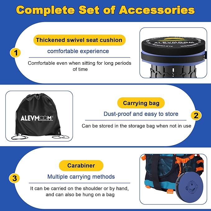 ALEVMOOM Upgraded 18.1" XL Collapsible Stool with Cushion, Portable Folding Stools for Adults Capacity 800lbs, Lightweight Telescoping Stool for Camping Travel Fishing Hiking