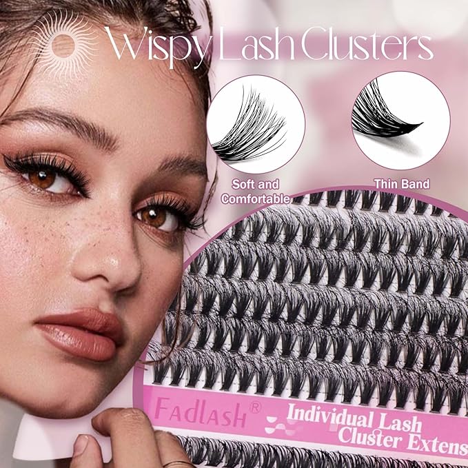 FADLASH Lash Extension Kit 40D+50D Lash Clusters D Curl Lash Cluster Kit DIY Eyelash Extension Kit with Lash Bond and Seal Lash Tweezer Cluster Lashes (Kit, 40D+50D-07D-Mix10-18)