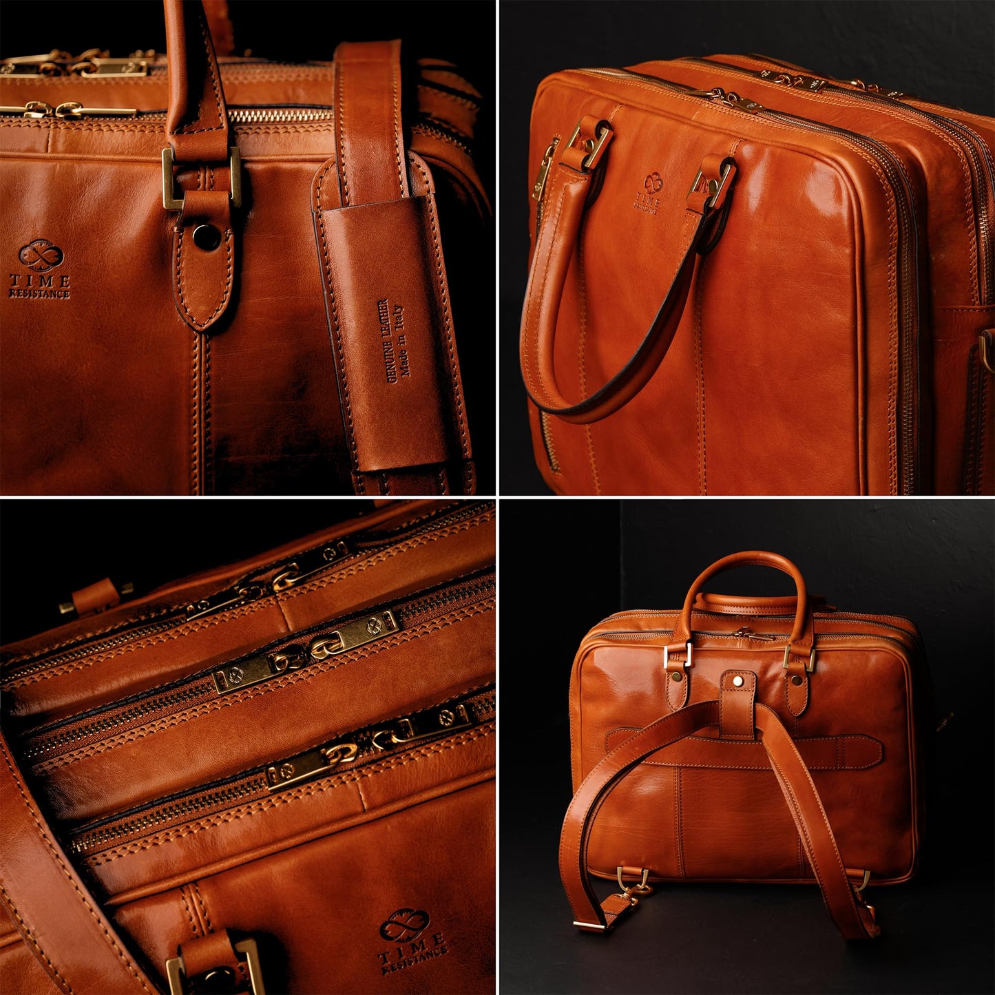 Time Resistance Leather Laptop Briefcase - Full Grain Leather Computer Bag for Men and Women (Cognac Brown)