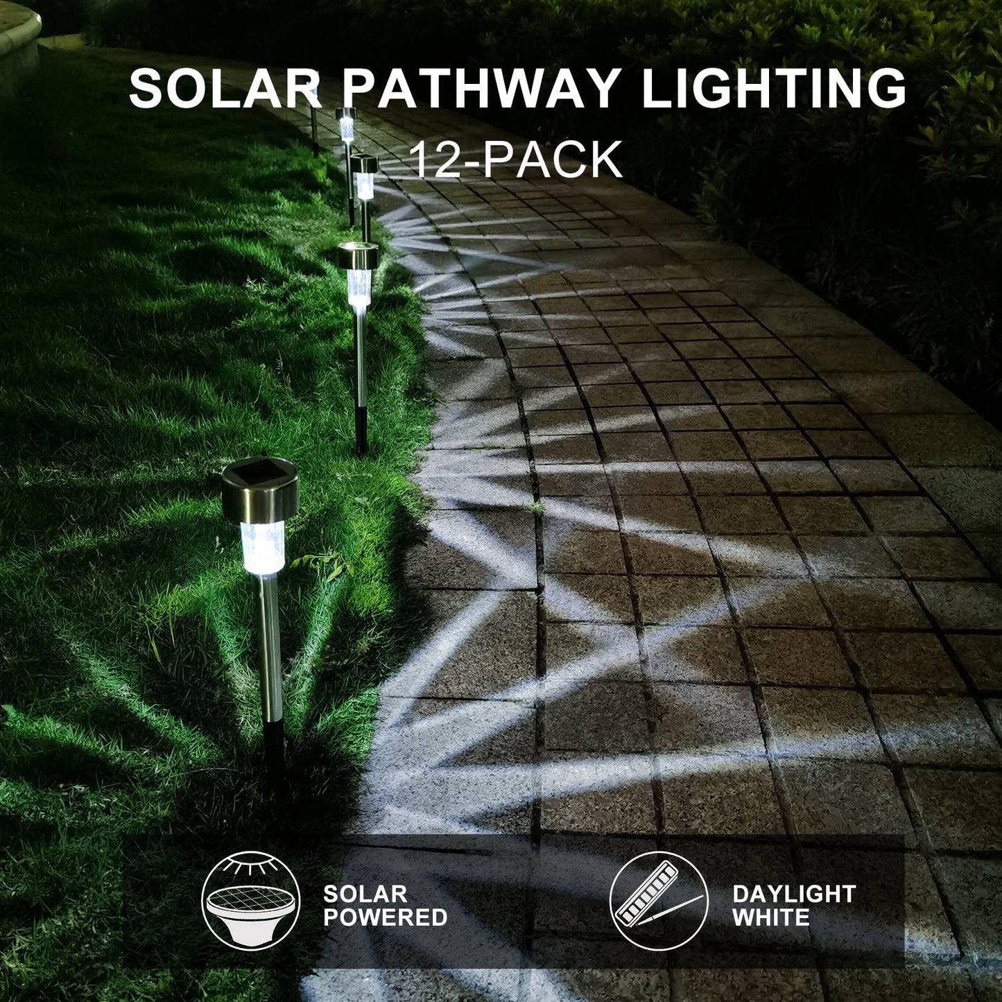 Solar Lights Outdoor Waterproof, Stainless Steel LED Landscape Lighting, Solar Garden Lights, Outdoor Valentines Day Decorations for Yard, Pathway, Walkway, Patio , Lawn - 16 Pack ( Cold White )