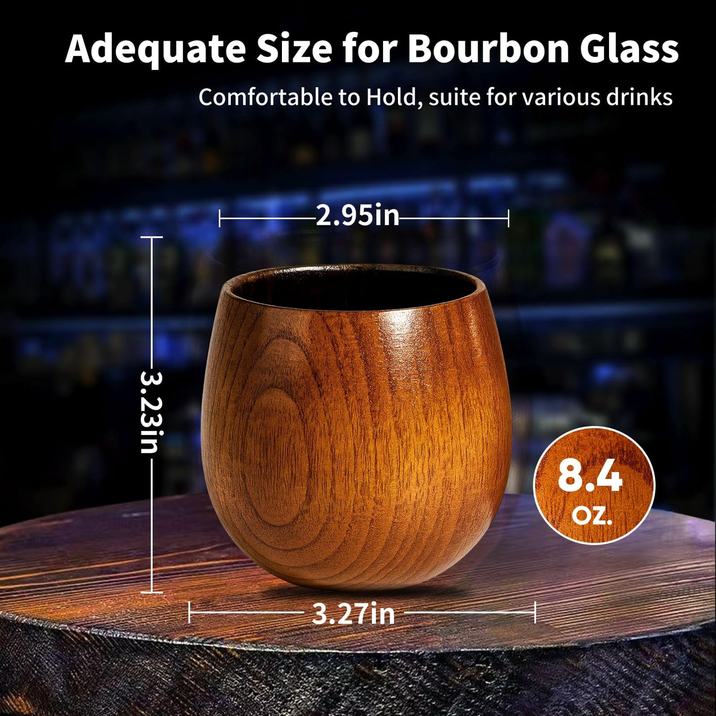 AlgoELF Charred Wooden Bourbon Drinking Glass, Original Charred whiskey Cup, Bourbon Gifts for Men, Wooden Whiskey Glasses Set of 2, Great Anniversary Birthday Gifts for Men, Him, Dad