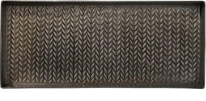 HF by LT Cable Knit Pattern Metal Boot-Tray, 30 x 13 inches, Antique Zinc