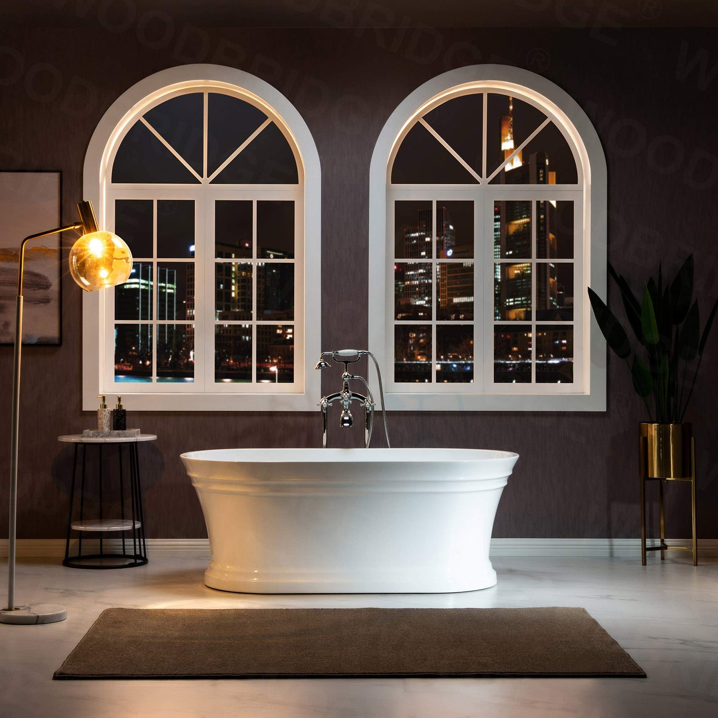 WOODBRIDGE 59"Freestanding White Acylic Soaking Bathtub with White Pillow,Drain and Overflow inChrome,BTA1536 -C-Drain &O+ Pillow