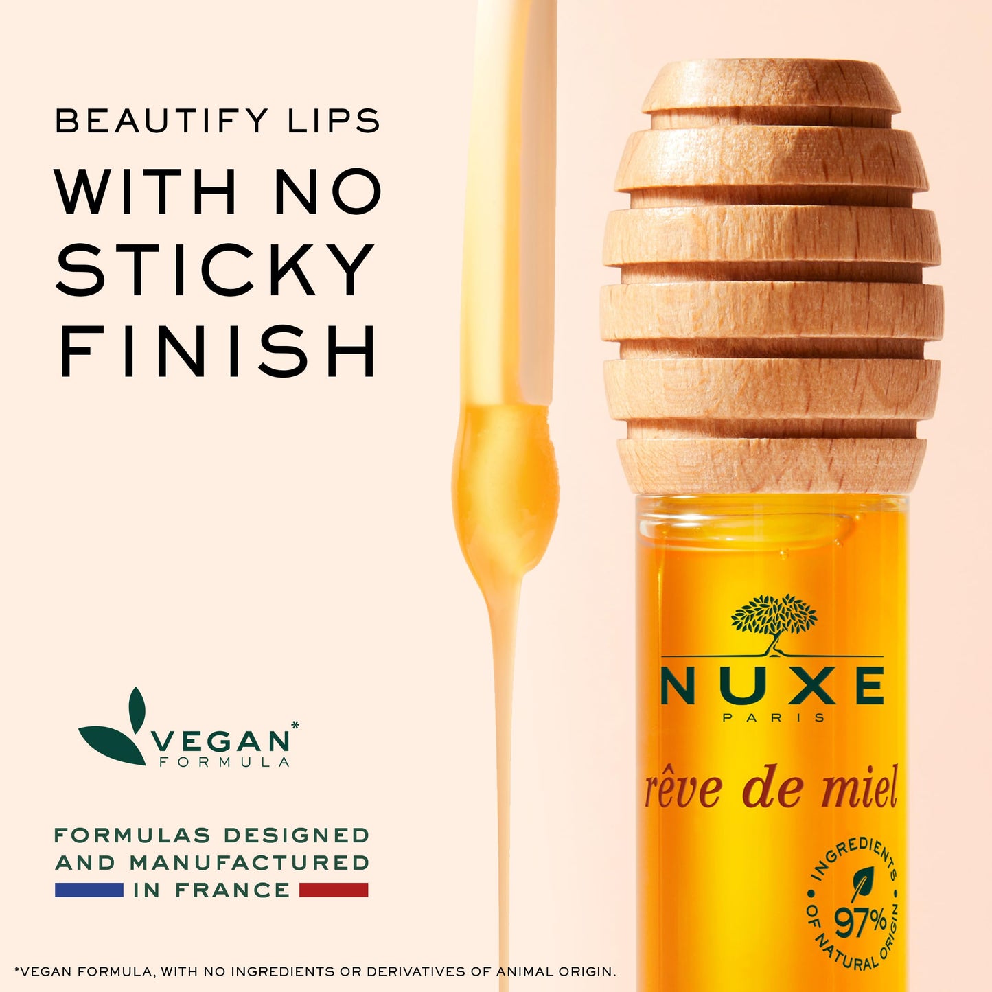 NUXE Rve de Miel Honey Lip Oil With Vitamin E and Lavender for Moisturized Shiny Lips, 97 Percent Natural, 0.33 Fl Oz