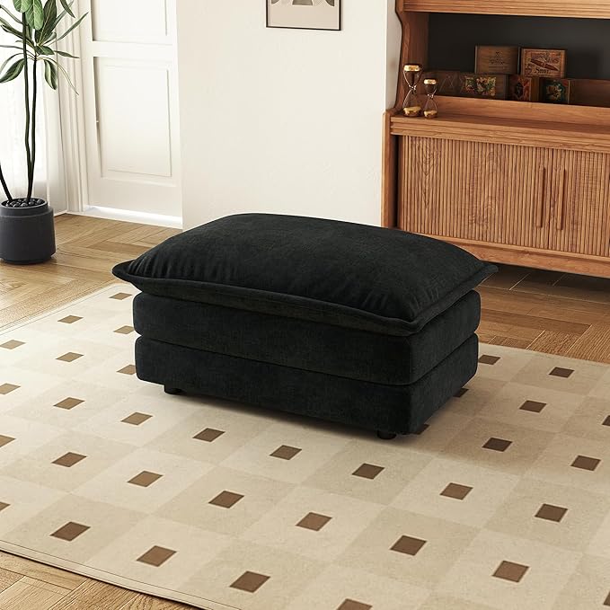 SoarFlash Chenille Sectional Sofa Ottoman,Black