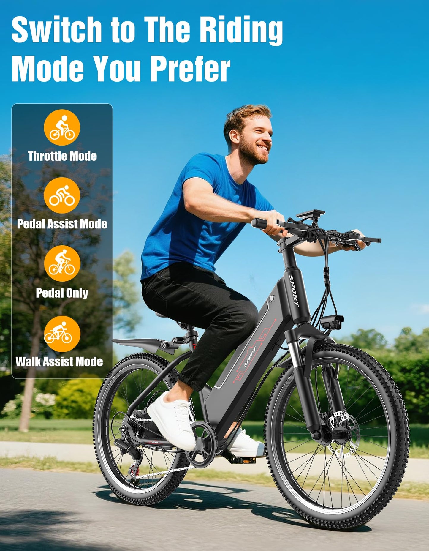 Pikabike Electric Bike for Adults, 1500W Motor Peak Ebike, 480Wh Removable Battery E Bike, Max 65Miles 28MPH, 26" Electric Mountain Bike, 7-Speed & Front Suspension, Electric Bicycle for Commute