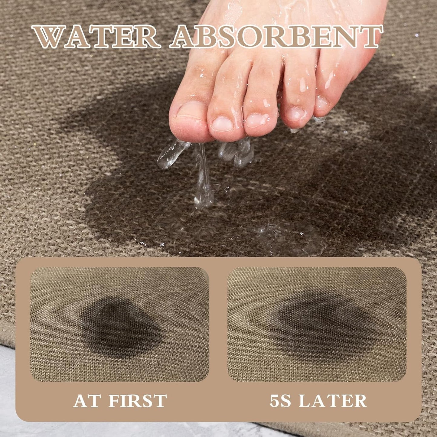 chakme Bathroom Rugs Mat U-Shaped 24x17, Ultra ThinNon Slip Bath Mat Small Quick Dry Absorbent Bath Matfor Bathroom Floor, (Dark Beige, U-24"x17")