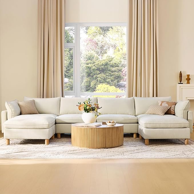 CHITA 161" Super Large Sectional Couches for Living Room, Modular Cloud Couch Sectional Sofa, Premium Fabric Couches, Down Filled, High Density Foam, Chenille in Cream, 6 Seat U Shaped