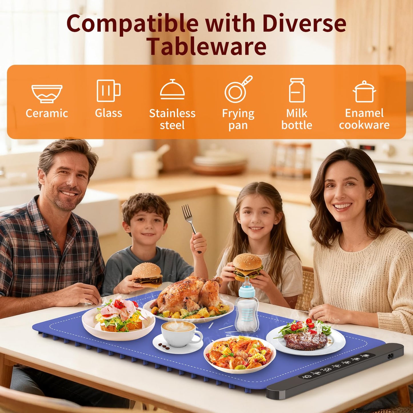Warming Mat for Food, Silicone Electric Warming Tray with 4 Adjustable Temps & Timer, Food Warming Mat for Countertop, Foldable Portable Food Warmer Mat for Buffets, Parties, Kitchen, Family