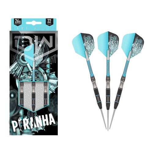 DW Piranha 02 90% Tungsten Steel Tip Dart, 22G | Metal Tip Dart Set with Spare Flights and Storage Case Wallet, Fun Darts Gift Set, Straight Dart Barrels, Professional Darts Accessories