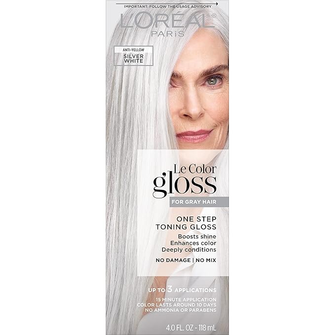 L'Oreal Paris Le Color Gloss One Step Toning Gloss, In-Shower Hair Toner with Deep Conditioning Treatment Formula for Gray Hair, Silver White, 1 Kit