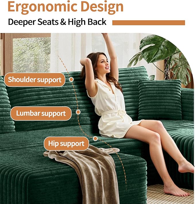 Fancyfire 108" Cloud Modular Sectional Couch with 2 Ottoman,Ultimate Comfort U-Shaped Deep Seat Sofa,Boneless Couch Upholstered 3-Seater Sofas for Living Room, No Assembly Required(Green)