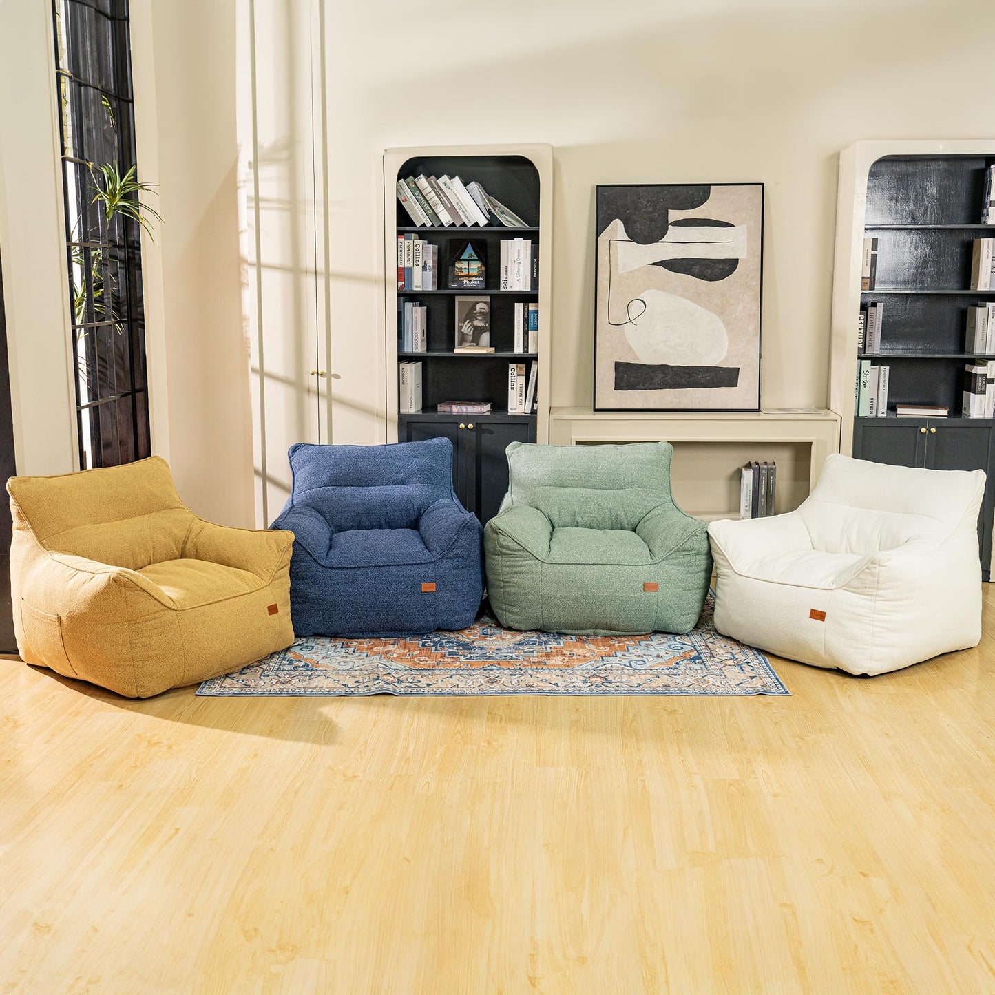 Cvortll Bean Bag Chair for Adults, Comfy Tufted Bean Bag Chair Sofa with Armrests, Lazy Beanbag Chair with Foam Filler Stuffed Bean Bag Couch Sofa for Reading in Bedroom, Living Room and Dorms