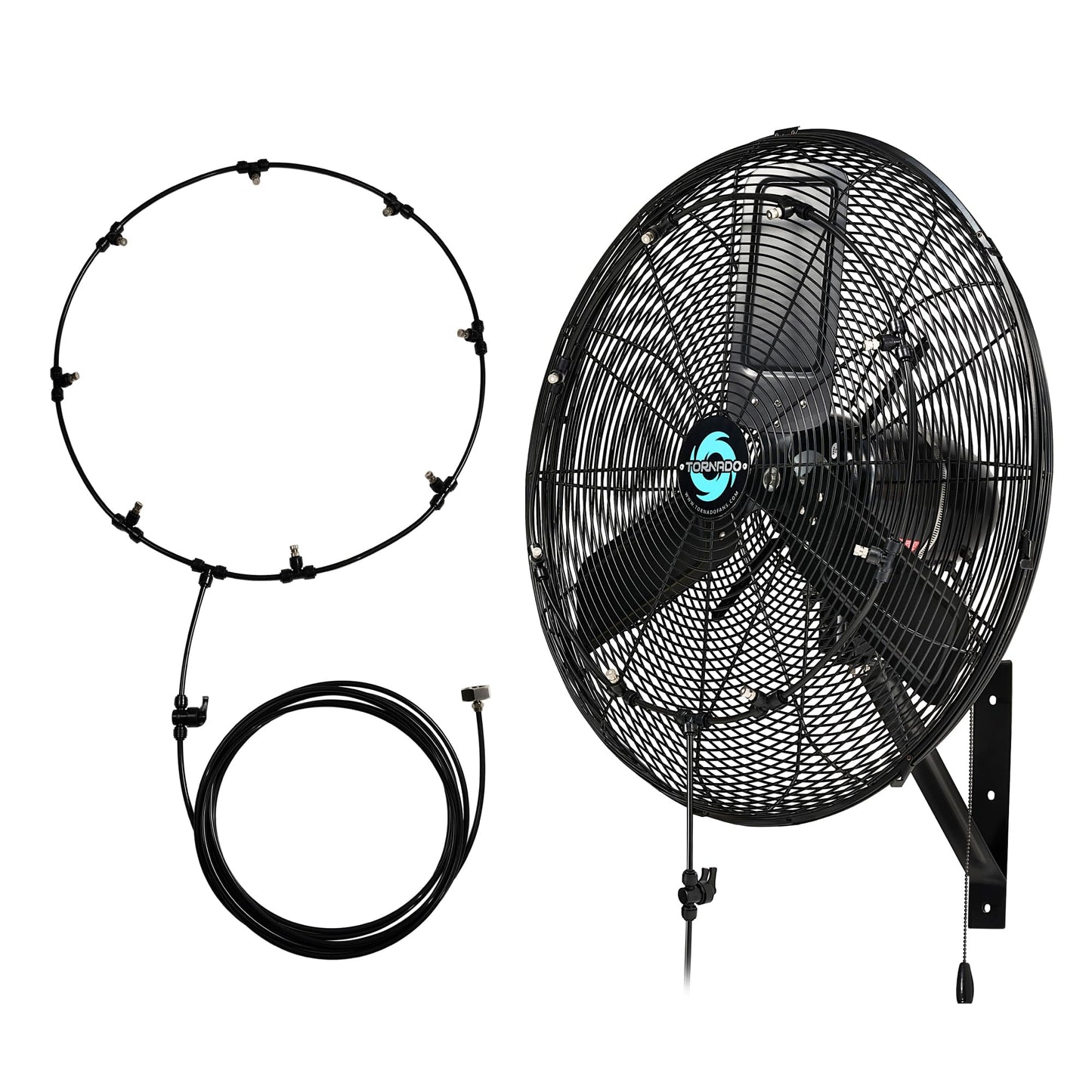 Tornado 24 Inch High Velocity Oscillating Wall Mount Fan With Pre-Installed Misting Kit - Ipx4 Water-Resistant, Teao Motor, 2-Sp