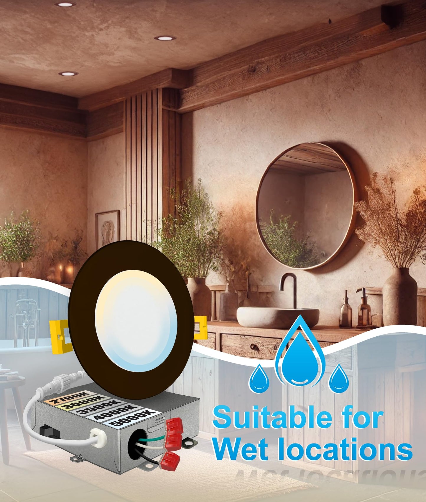 NUWATT 6 Pack 4 Inch Ultra-Thin Bronze LED Recessed Lighting, 5CCT 2700K/3000K/3500K/4000K/5000K Selectable, 630 Lumens, IC Rated, Dimmable Canless Wafer Light, Slim Panel Light, Metal J-Box, ETL