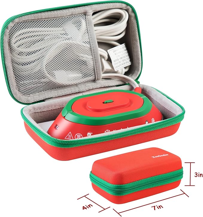 Newbealer Travel Iron with Global Voltage, Christmas Ready Gift, 100-240V Mini Dry Iron (No Steam), Max 300W, 60s Heat to 302℉, 0.8lbs, Festive Hard Case Included, Xmas Special Edition (Red)