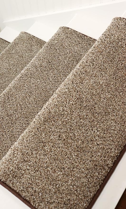 Oak Valley Designs™ Rounded Bullnose Carpet Stair Treads - Anti Slip Indoor Stair Mats for Wooden Stairs, Style: Stoney Brook, Milk & Cookies 27 ' W X 9.75" D (Set of 14)