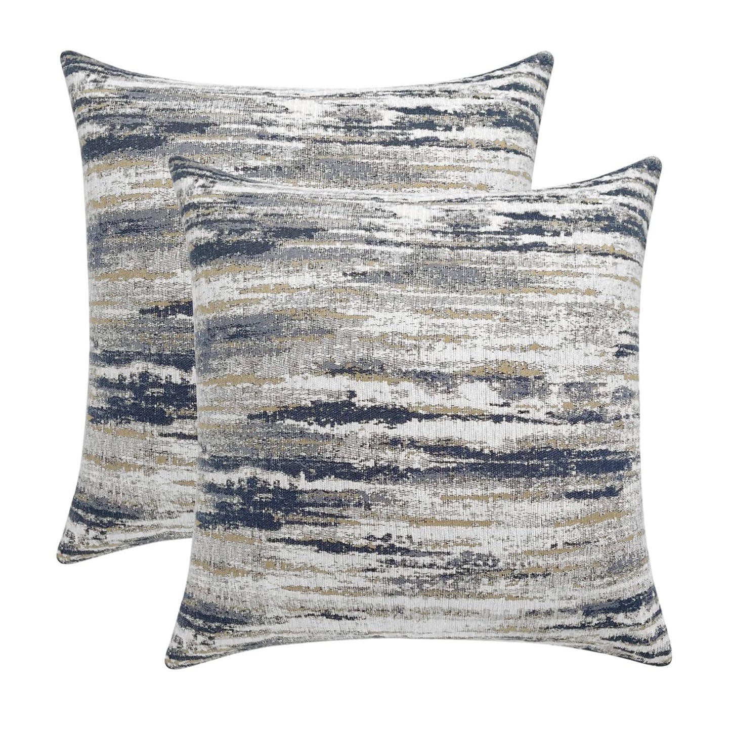 ROMANDECO Jacquard Chenille Striped Decorative Throw Pillow Covers for Couch Set of 2, 18x18 Inches, Navy Blue