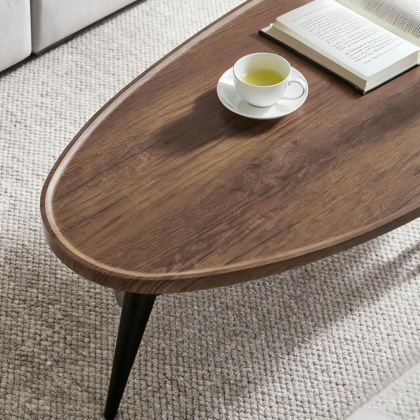 Hothingwell Oval Coffee Table for Living Room, 47" Walnut Mid Century Modern Coffee Table for Small Space, D47xW23.6xH15