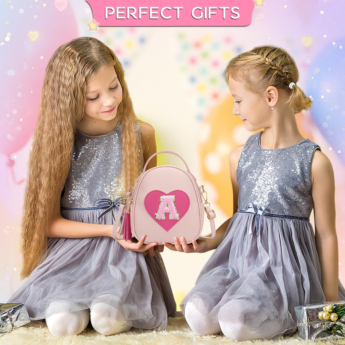 KKXIU Purse Gifts for Girls Cute Little Girl Crossbody Bag Heart Kids Small Backpack with Tassel (A)