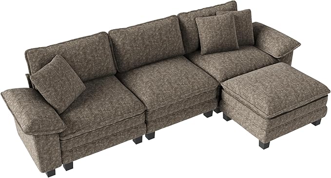 MIXPATIO 123-Inch L Shaped Sectional Sofa with Cloud Cushions, Deep Seat Modular Couch Set w/ 4 Seats & 1 Ottomans, Removable Arms, Plush Chenille Upholstery for Living Room, Apartment - Smoky Gray
