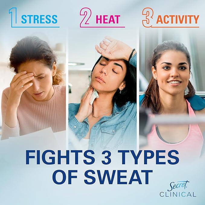 Secret Clinical Strength Antiperspirant Deodorant for Women, 3X Stress Protection, 72hr Sweat & Odor Protection, PH Balancing Minerals, Invisible Solid, Completely Clean Scent, 2.6 oz (Pack of 2)