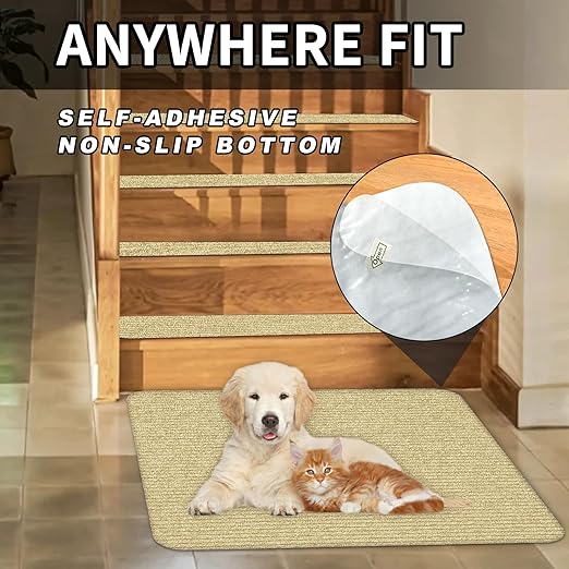 Stair Treads for Wooden Steps Carpet, Non-Slip Stair Runner Indoor Outdoor Stair Tread Mats Covers Pads, 31" x 31"Matching Landing Step Runner for Elders, Kids and Dogs (31" x 31", Beige)