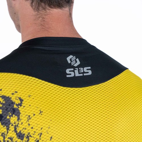 SLS3 Tri Top Men - Short Sleeves Mens Triathlon Top - Mens Triathlon Shirt - Triathlon Men Singlet - Aero FX Triathlon Shirts Men, Back Pocket (Yellow Splash, X-Large)