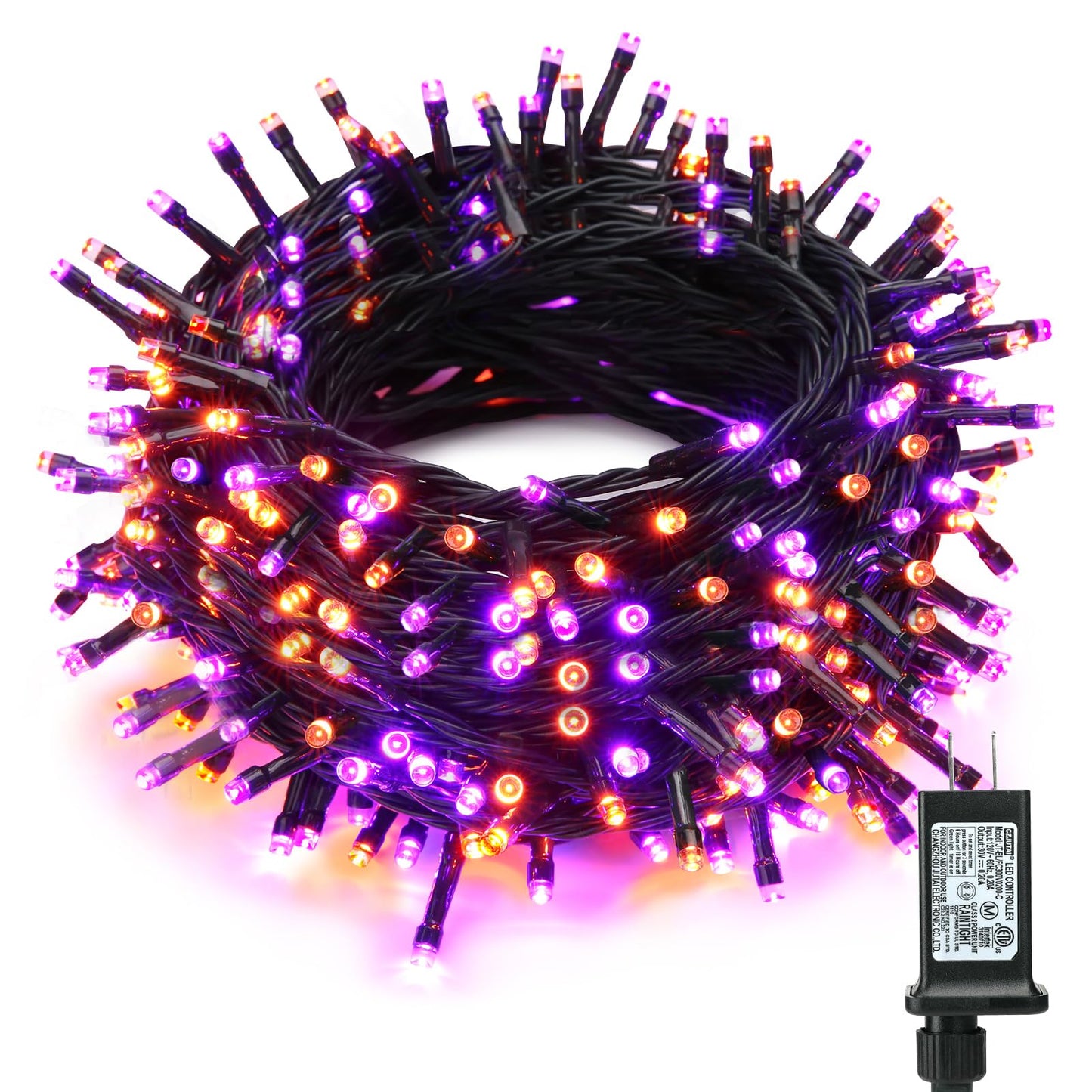 ODEETRONIC Orange & Purple Halloween Lights, 98.42ft 300 LED Orange Lights, Connectable 8 Modes Mini String Light, Plug in Twinkle Purple Halloween Light Waterproof for Holiday Party Home Garden Decor