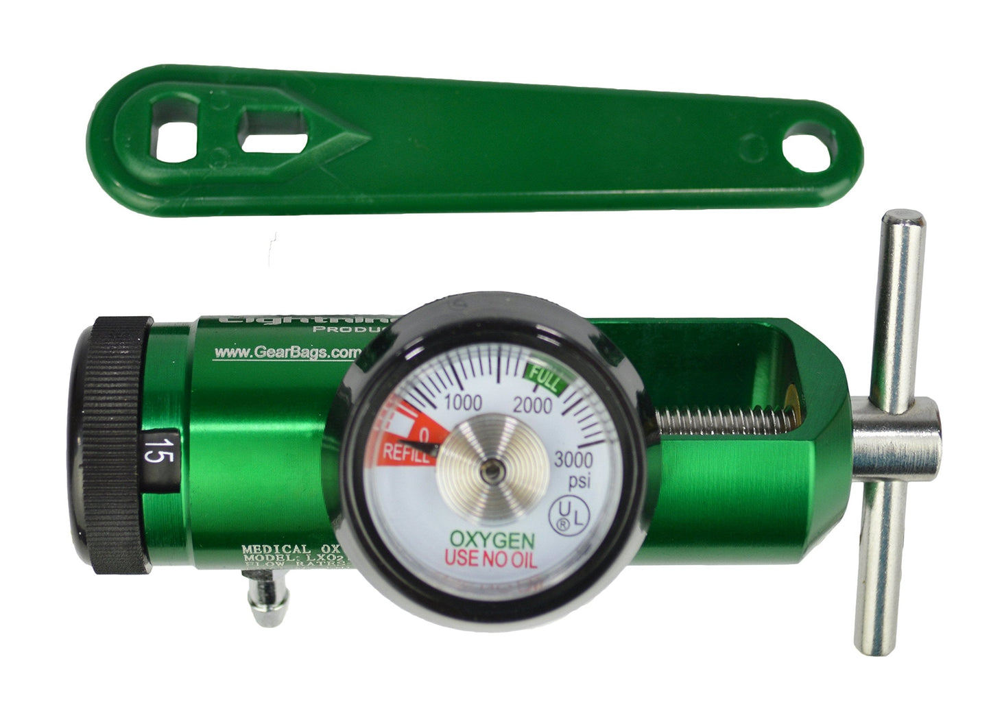 Lightning X Products O2 Mini Oxygen Regulator CGA-870 Gauge Flow Rate 0-15lpm with Wrench