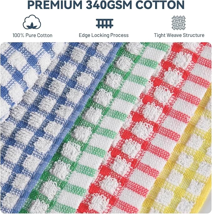 Egles Dish Cloth Terry Kitchen Towel 100% Cotton Kitchen Dish Cloths for Scrubbing Wash Cloths Dish Towels Sets (8 Packs 12x12 Inches & 15x27 Inches Mix Color)