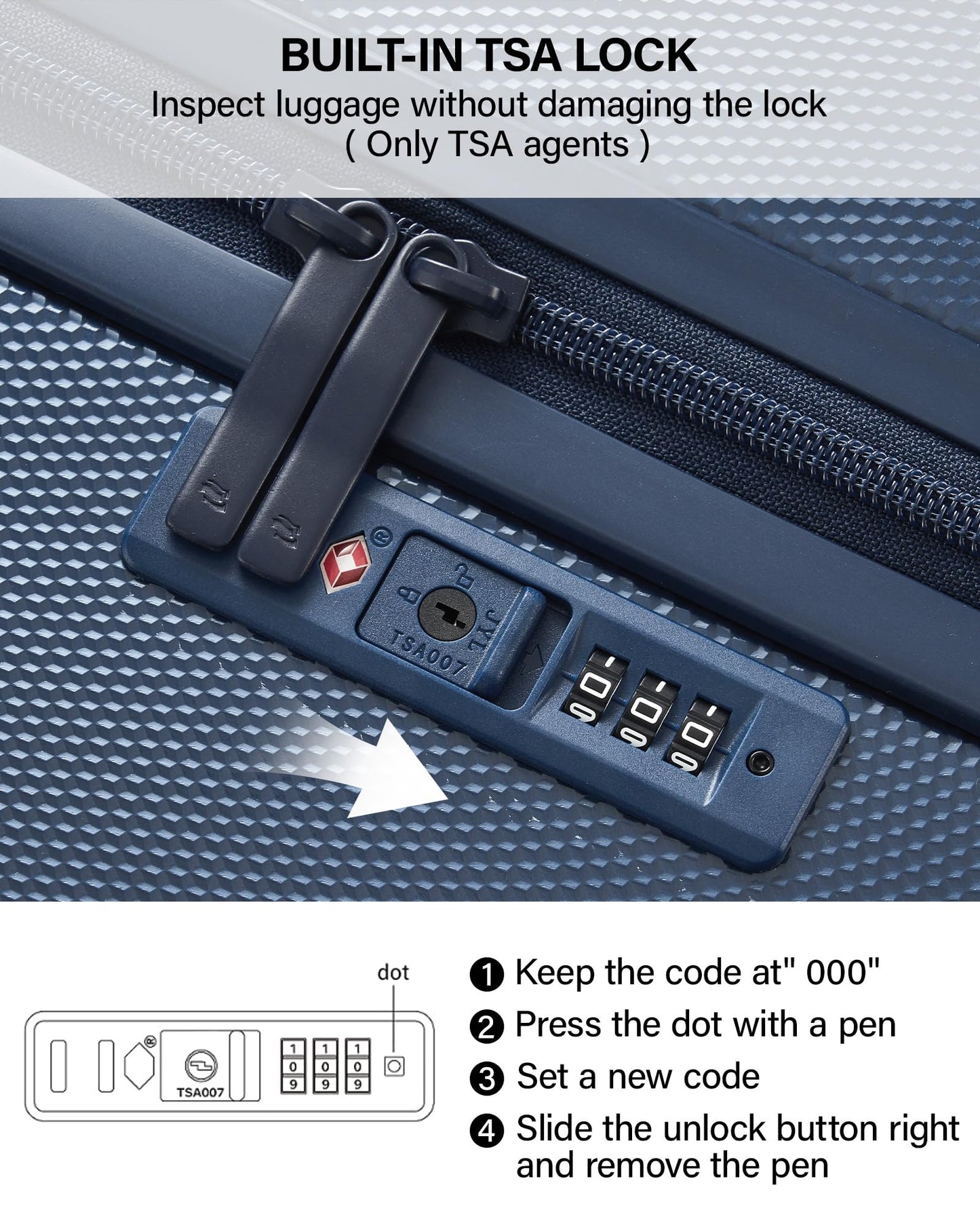Hanke Upgraded Elite 20 Inch Carry On Luggage 22x14x9 Airline Approved,PC Hard Shell Suitcases with Wheels, TSA Lock, Explosion-Proof Zipper Suitcase for Business Travel Men & Women,Abyssal Blue
