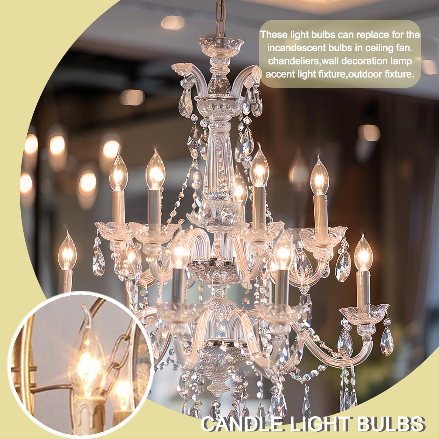 Potanro E12 Incandescent Light Bulbs 40Watt Warm White 2700K, 300 Lumens Candelabra Light Bulbs Dimmable Decorative Chandelier for Ceiling Fan, Pendants (40W-12Pack)