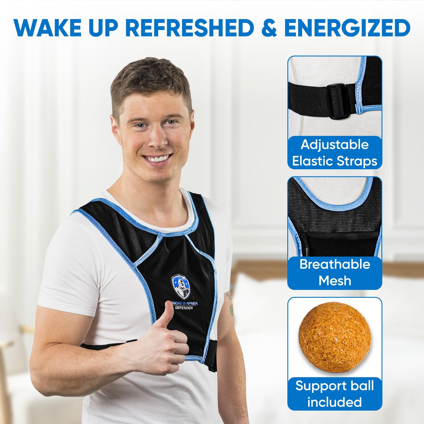 Snore & Apnea Guard - Anti Snoring Sleep Position Trainer for Sleeping On Your Side and Improving Quality of Sleep, Adjustable Sleep Positioner Vest, Prevent Back Sleeping and Promote Side Sleeping