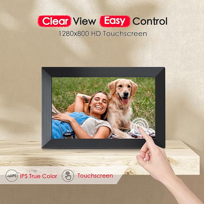 Digital Picture Frame, 10.1 inch Frameo Digital Frame WiFi, 1280*800 IPS HD Touchscreen, 32GB Storage, Instant Share Pictures Video, Smart Photo Frame Electronic, Gifts for Mom, House Warming, Black