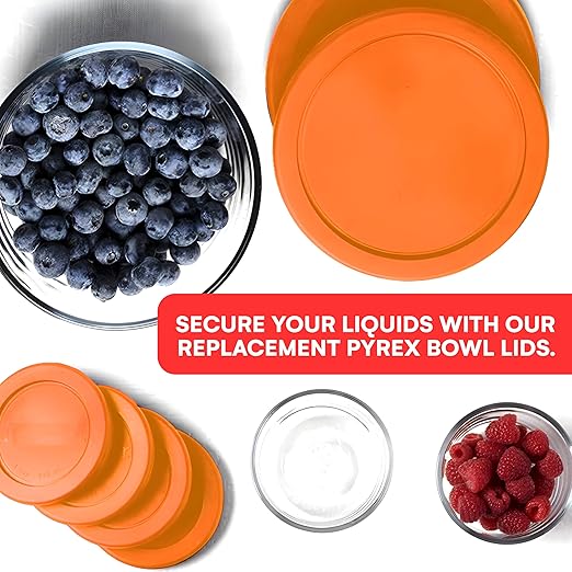 Wood Grip Lids for Pyrex and Anchor Round Glass Containers - 4-Cups, Orange-6 Pack
