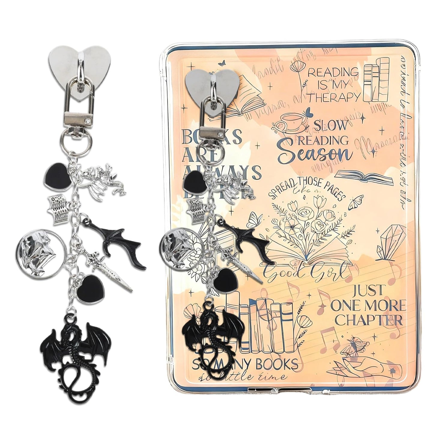 TAKEALOOKO Charm Chains for Kindle - Retro Dragon E-reader Phone Charm Bracelets, Gift for Reader Book Lovers Women Men, Compati
