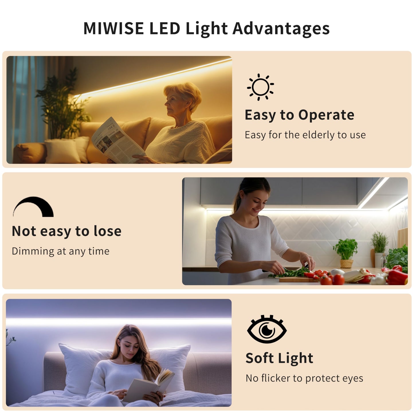 MIWISE COB LED Strip Light 32.8ft/10m,CRI 90+ Warm White 3000K High Lumen Dimmable Super Bright Flexible DC24V LED Tape Light with Controller/Dimmer,for Cabinet Home Office DIY Lighting Projects