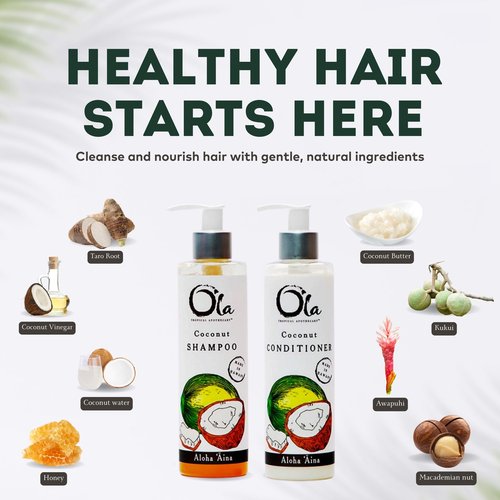 Ola Tropical Apothecary Coconut Organic Shampoo and Conditioner Hair Pair Combo - 8 fl oz each