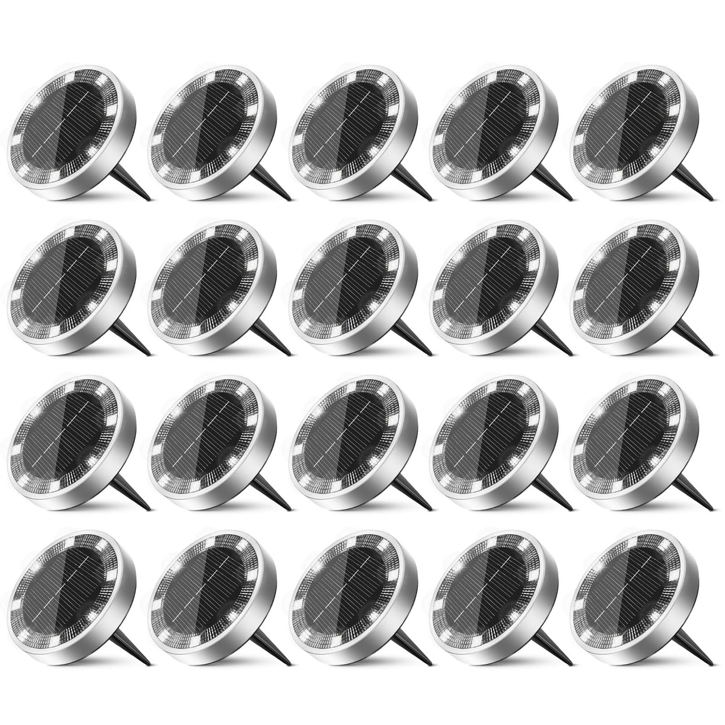 inkgear 20 Pack Solar Ground Lights Outdoor, 8 LED Mini Flat Solar Disk Lights, IP65 Waterproof Anti-Rust Disc Light, Landscape Lighting for Garden Pathway Yard Walkway Driveway Lawn,Cool White