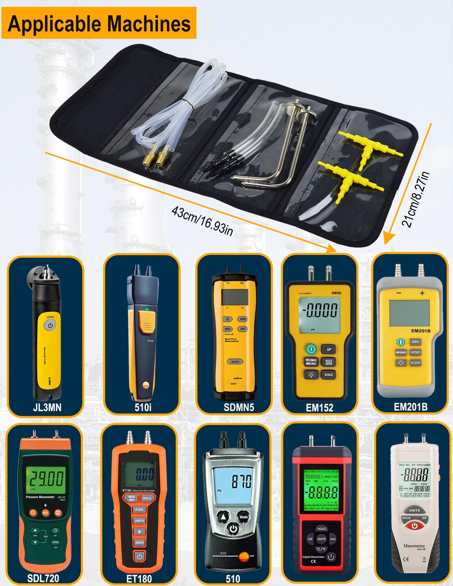 ZIBOO JL3MN2 Manometer Probe Kit, Compatible with Klein Tools ET180 Digital Manometer Compatible with Fieldpiece JL3KM2, SDMN5，SDMN6，ADMN2,HVAC Pitot Static Tube Fit (ZIBOO JL3MN2)