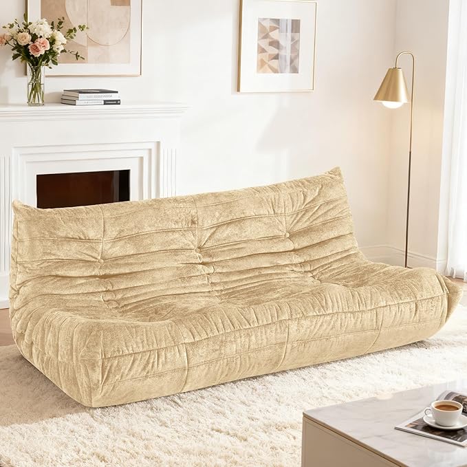 HABUTWAY Bean Bag Chair, Giant Bean Bag Chairs for Adults, 3 Seater Fireside Chair, Lazy Large Floor Bean Bag Sofa for Living Room, Bedroom, Dorm, Office (Khaki)