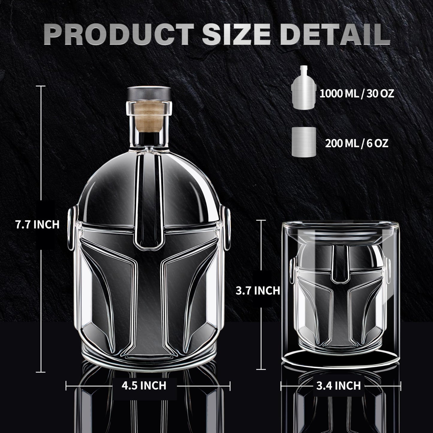Cosmic Whiskey Decanter Set with 2 Glasses & Steel Stones - 1000ml/34oz Astronaut-Design, Artisan Crafted Lead-Free Glass - Signature Gift for Whiskey Lovers, Men